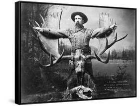 Hunter with Record Moose Antlers-null-Framed Stretched Canvas