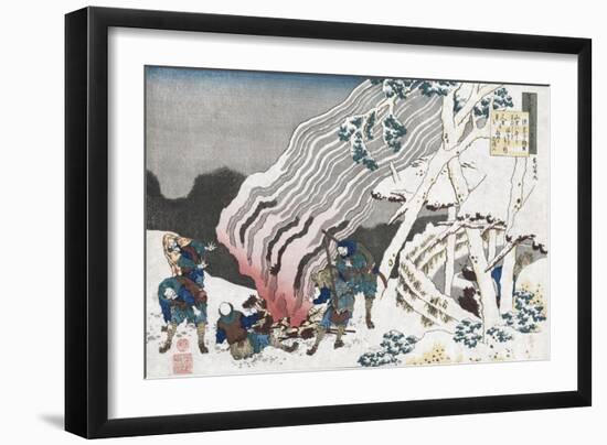 Hunters by a Fire in Snow', from the Series 'One Hundred Poems as Told by the Nurse', Circa 1835-Chokosai Eisho-Framed Giclee Print