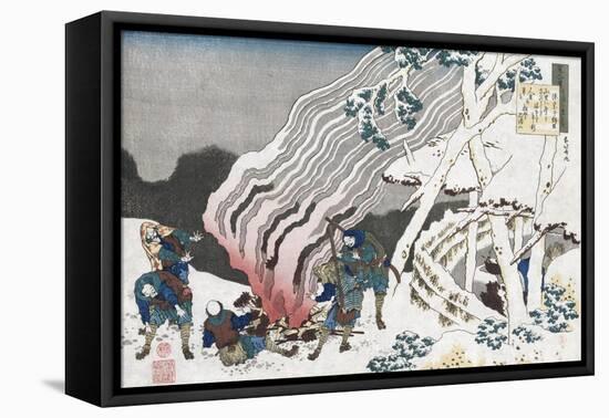 Hunters by a Fire in Snow', from the Series 'One Hundred Poems as Told by the Nurse', Circa 1835-Chokosai Eisho-Framed Stretched Canvas