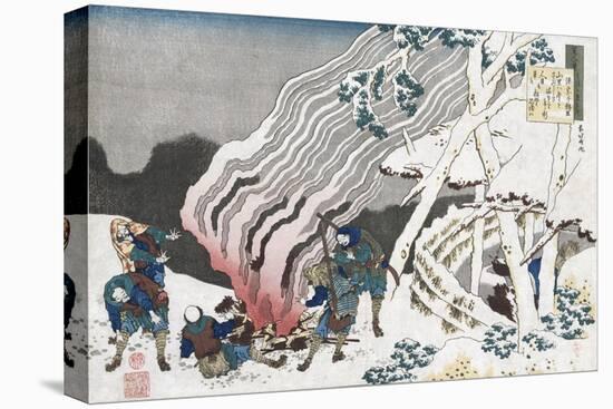 Hunters by a Fire in Snow', from the Series 'One Hundred Poems as Told by the Nurse', Circa 1835-Chokosai Eisho-Stretched Canvas