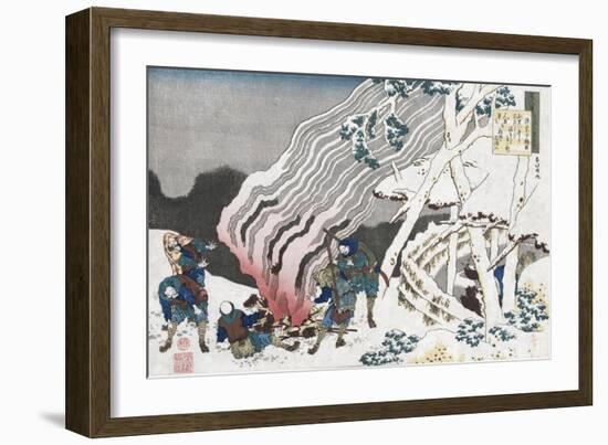 Hunters by a Fire in Snow', from the Series 'One Hundred Poems as Told by the Nurse', Circa 1835-Chokosai Eisho-Framed Giclee Print