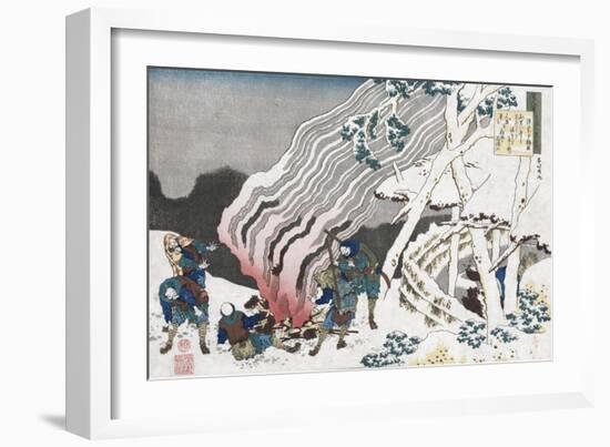 Hunters by a Fire in Snow', from the Series 'One Hundred Poems as Told by the Nurse', Circa 1835-Chokosai Eisho-Framed Giclee Print