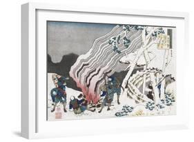 Hunters by a Fire in Snow', from the Series 'One Hundred Poems as Told by the Nurse', Circa 1835-Chokosai Eisho-Framed Giclee Print