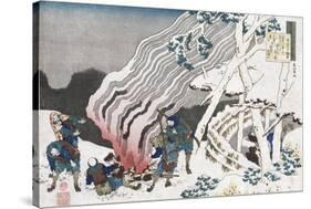 Hunters by a Fire in the Snow'-Katsushika Hokusai-Stretched Canvas