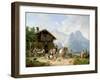 Hunters carousing in front of a hunting lodge near Partenkirchen-Heinrich Bürkel-Framed Giclee Print