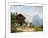 Hunters carousing in front of a hunting lodge near Partenkirchen-Heinrich Bürkel-Framed Giclee Print