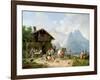 Hunters carousing in front of a hunting lodge near Partenkirchen-Heinrich Bürkel-Framed Giclee Print