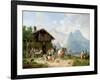 Hunters carousing in front of a hunting lodge near Partenkirchen-Heinrich Bürkel-Framed Giclee Print