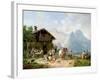 Hunters carousing in front of a hunting lodge near Partenkirchen-Heinrich Bürkel-Framed Giclee Print