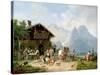 Hunters carousing in front of a hunting lodge near Partenkirchen-Heinrich Bürkel-Stretched Canvas