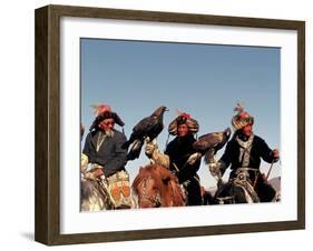 Hunters from Sagsai Sum, Bechik, Tek and Khalbek, Golden Eagle Festival, Mongolia-Amos Nachoum-Framed Photographic Print