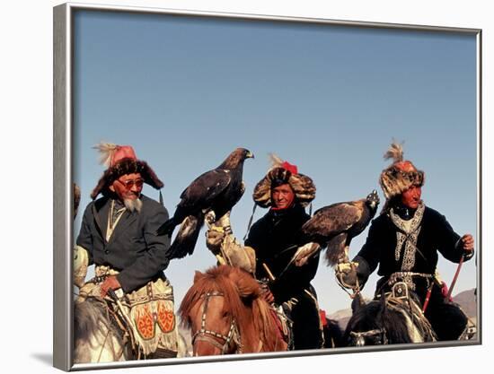 Hunters from Sagsai Sum, Bechik, Tek and Khalbek, Golden Eagle Festival, Mongolia-Amos Nachoum-Framed Photographic Print