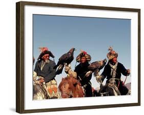 Hunters from Sagsai Sum, Bechik, Tek and Khalbek, Golden Eagle Festival, Mongolia-Amos Nachoum-Framed Photographic Print