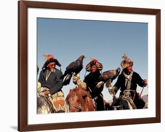 Hunters from Sagsai Sum, Bechik, Tek and Khalbek, Golden Eagle Festival, Mongolia-Amos Nachoum-Framed Photographic Print