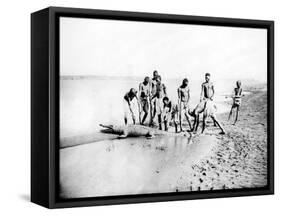 Hunting a Crocodile, Nubia, Egypt, 1887-Henri Bechard-Framed Stretched Canvas