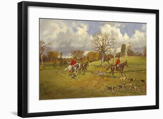 Hunting below the ruins at Knepp (Sussex) Castle-John King-Framed Premium Giclee Print