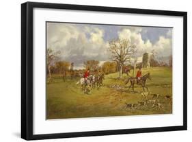Hunting below the ruins at Knepp (Sussex) Castle-John King-Framed Premium Giclee Print