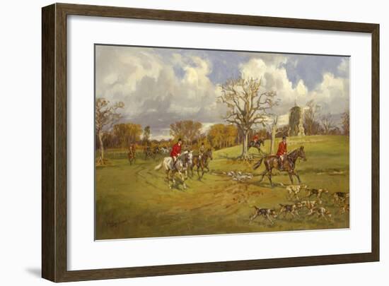 Hunting below the ruins at Knepp (Sussex) Castle-John King-Framed Premium Giclee Print