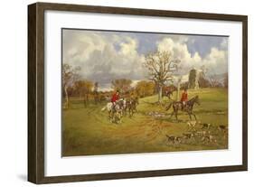 Hunting below the ruins at Knepp (Sussex) Castle-John King-Framed Premium Giclee Print