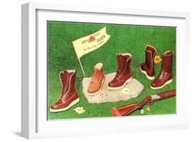Hunting Boots and Shoes, Rifle-null-Framed Art Print