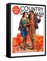 "Hunting Couple on Walk," Country Gentleman Cover, November 1, 1936-J. Hennesy-Framed Stretched Canvas