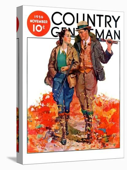 "Hunting Couple on Walk," Country Gentleman Cover, November 1, 1936-J. Hennesy-Stretched Canvas