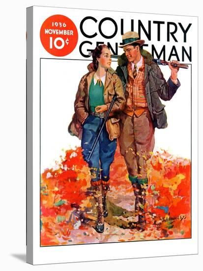 "Hunting Couple on Walk," Country Gentleman Cover, November 1, 1936-J. Hennesy-Stretched Canvas