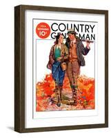 "Hunting Couple on Walk," Country Gentleman Cover, November 1, 1936-J. Hennesy-Framed Giclee Print