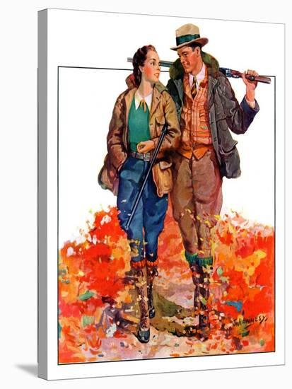"Hunting Couple on Walk,"November 1, 1936-J. Hennesy-Stretched Canvas