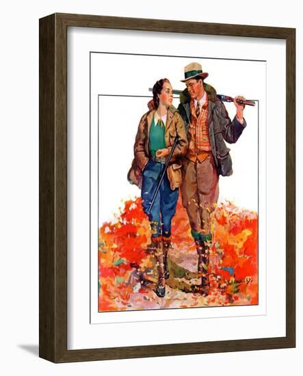 "Hunting Couple on Walk,"November 1, 1936-J. Hennesy-Framed Giclee Print