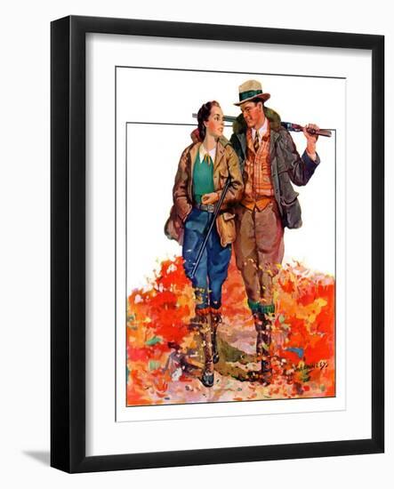 "Hunting Couple on Walk,"November 1, 1936-J. Hennesy-Framed Giclee Print