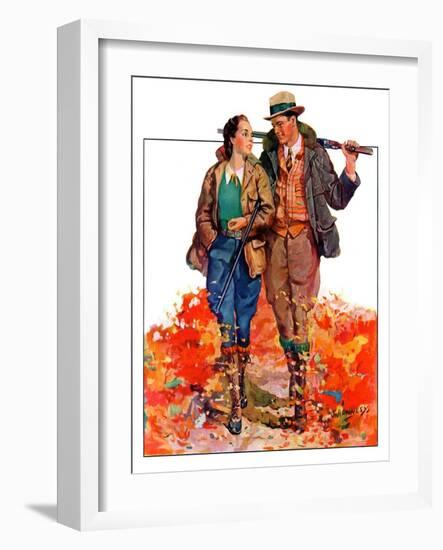 "Hunting Couple on Walk,"November 1, 1936-J. Hennesy-Framed Giclee Print