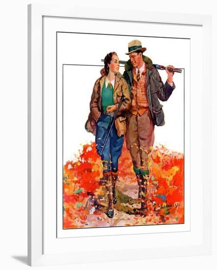 "Hunting Couple on Walk,"November 1, 1936-J. Hennesy-Framed Giclee Print