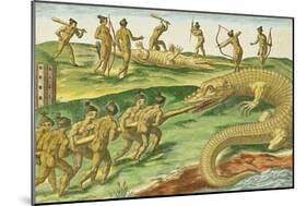 Hunting Crocodiles, from "Brevis Narratio" 1563-Jacques Le Moyne-Mounted Giclee Print