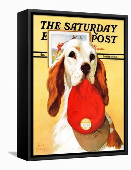 "Hunting Dog and Cap," Saturday Evening Post Cover, October 29, 1938-Jack Murray-Framed Stretched Canvas