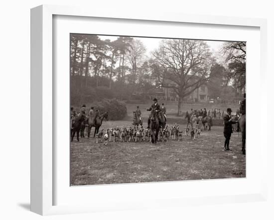 Hunting Men Riding Horses with a Pack of Hounds-null-Framed Premium Photographic Print