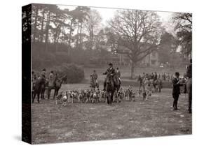 Hunting Men Riding Horses with a Pack of Hounds-null-Stretched Canvas