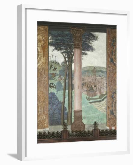 Hunting Scene and City Views, Baronial Hall, Issogne Castle, Italy-null-Framed Giclee Print