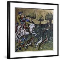 Hunting Scene, Illustration from Livre De Chasse, Medieval Treatise on Hunting-null-Framed Giclee Print