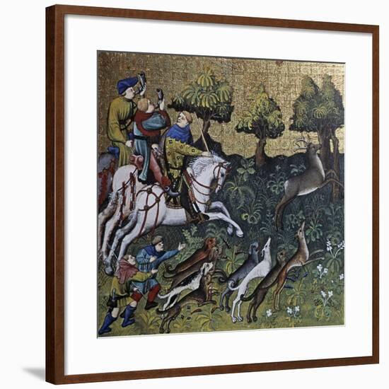 Hunting Scene, Illustration from Livre De Chasse, Medieval Treatise on Hunting-null-Framed Giclee Print