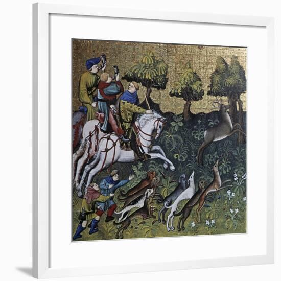 Hunting Scene, Illustration from Livre De Chasse, Medieval Treatise on Hunting-null-Framed Giclee Print