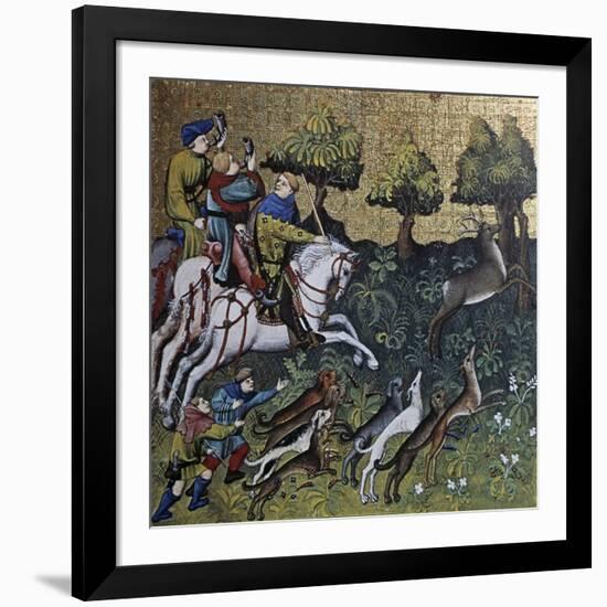 Hunting Scene, Illustration from Livre De Chasse, Medieval Treatise on Hunting-null-Framed Giclee Print