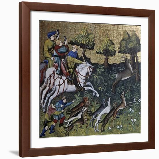 Hunting Scene, Illustration from Livre De Chasse, Medieval Treatise on Hunting-null-Framed Giclee Print