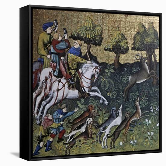 Hunting Scene, Illustration from Livre De Chasse, Medieval Treatise on Hunting-null-Framed Stretched Canvas