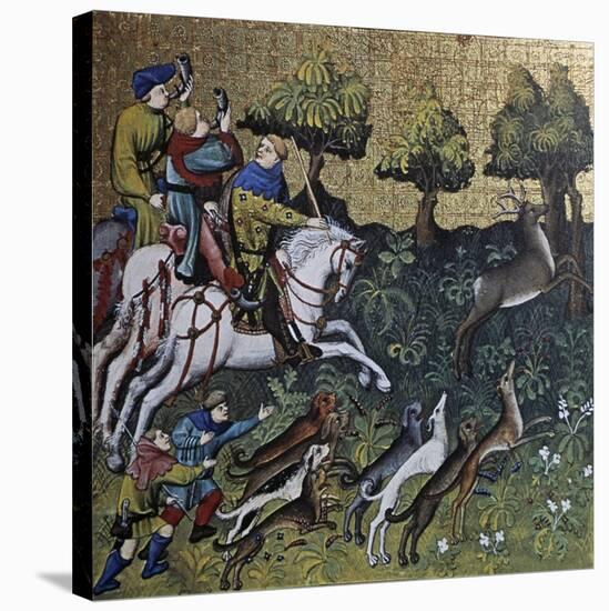 Hunting Scene, Illustration from Livre De Chasse, Medieval Treatise on Hunting-null-Stretched Canvas