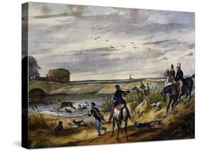 Hunting Scene on Horseback, 1840, France, 19th Century-null-Stretched Canvas