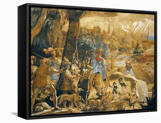 Hunting Scene with Imaginary Florence-Federico Zuccaro-Framed Stretched Canvas