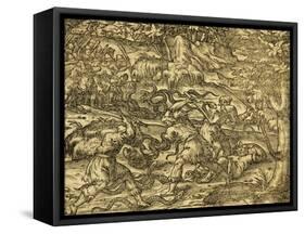 Hunting Snakes in Northern Bosnia, Engraving from Universal Cosmology-Andre Thevet-Framed Stretched Canvas