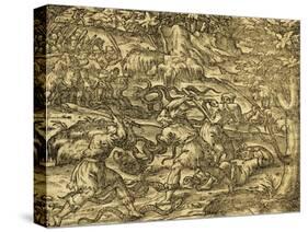 Hunting Snakes in Northern Bosnia, Engraving from Universal Cosmology-Andre Thevet-Stretched Canvas