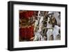 Hunting trophies and chili peppers on market stall, Santa Fe, New Mexico, USA-null-Framed Photographic Print